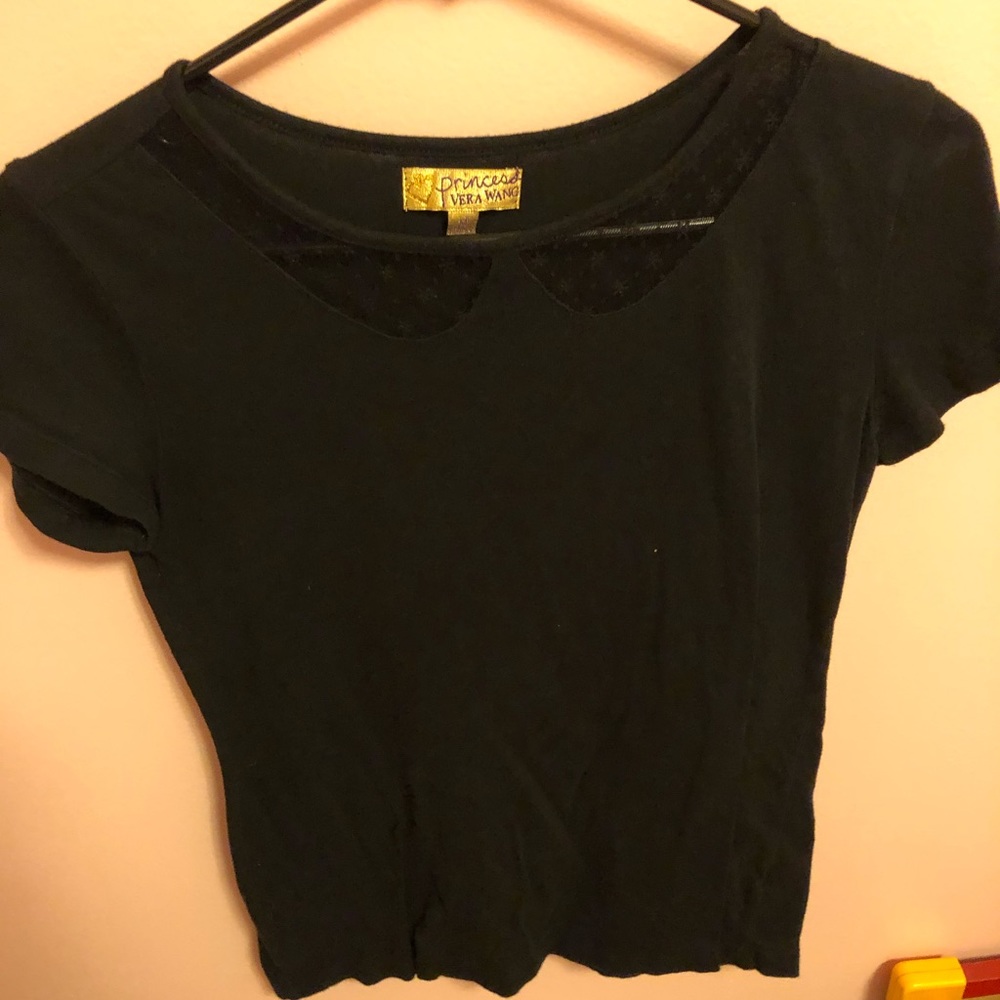 Black tee with sheer neck. Size m